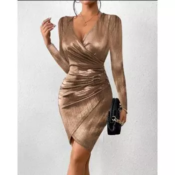 Сексуальное облегающее бедра модное однотонное платье с V-образным вырезом и разрезом для женщин вечерние платья S чёрный