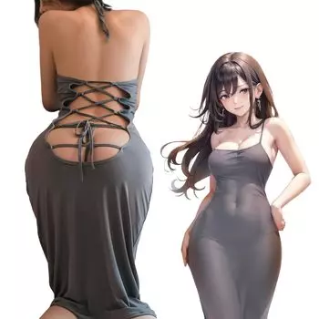 Сексуальное облегающее косплей офисное женское длинное популярное серое [GOKEI] платье, Экстремальное, Взрослое, Сексуальное, Облегающее, Смелое, Костюм, Милое, Прозрачное, С открытой спиной,