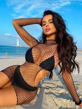 Сексуальное облегающее мини-платье с открытой спиной и высоким воротником в сеточку для женщин, сексуальная пляжная одежда с длинными рукавами, платья для ночного клуба XXS