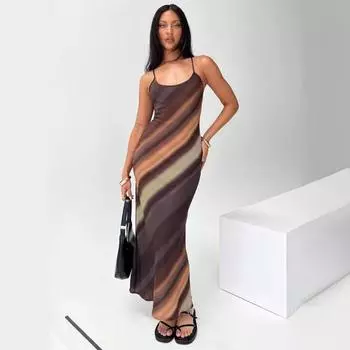 Сексуальное облегающее платье с европейско-американским принтом и градиентными полосками, на подтяжках, с открытой спиной и шнуровкой, длинное платье S