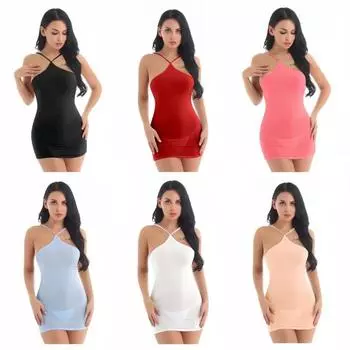 Сексуальное облегающее платье с открытой спиной для женщин с бретельками через шею и бедрами, прозрачное короткое мини-платье, одежда для ночного клуба, летняя вечеринка S чёрный