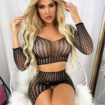 Сексуальное облегающее платье, женское нижнее белье, рыболовная сеть, обтягивающий костюм, эротическая сетчатая прозрачная короткая юбка, ночная рубашка S