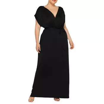 Сексуальное однотонное свободное широкое платье с v-образным вырезом и юбкой L чёрный