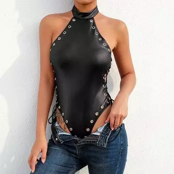 Сексуальное открытое латексное нижнее белье для секса, боди, закрытые пуговицы, женские боди из искусственной кожи, лакированная кожа, колготки 5XL