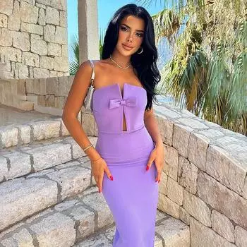 Сексуальное открытое платье для отдыха с открытыми плечами, женское летнее платье без рукавов с тонким разрезом, длинные платья, женское облегающее элегантное вечернее платье с разрезом, женская уличная одежда S фиолетовый
