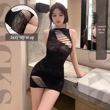 «Сексуальное платье Feimu из жаккардовой сетки с открытым дизайном груди, стиль «полая перспектива»» One Size