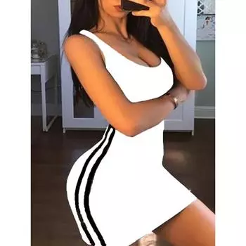 Сексуальное платье-халат с глубоким U-образным вырезом и открытой спиной, полосатое облегающее платье, женское однотонное облегающее мини-платье без рукавов, вечерние платья для клуба S белый