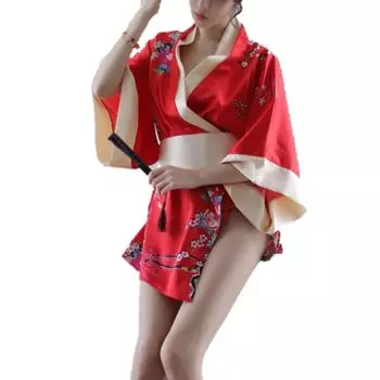Сексуальное платье-кимоно, пижама, костюм для косплея куртизанки, короткий костюм с цветочным узором, японская одежда, костюм, ночное платье юката, платье Ямато Надэсико красный