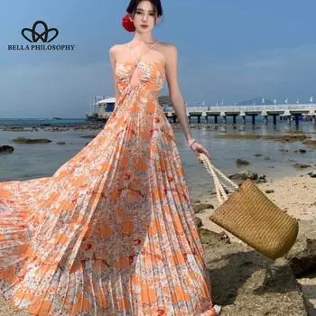 Сексуальное платье макси с открытой спиной и бретельками на бретельках Dopamine Beach — подчеркните свой стиль и очарование S жёлтый