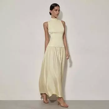 Сексуальное платье макси с открытой спиной для женщин Желтое платье без рукавов с круглым вырезом Летнее облегающее элегантное вечернее клубное платье L чёрный