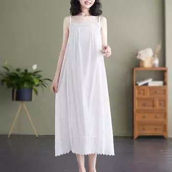 Сексуальное платье Милое женское платье в японском стиле с тонким летним низом и бретельками-спагетти, свободные платья M белый
