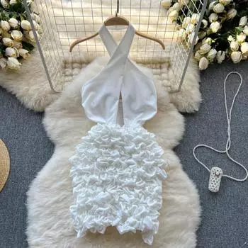 Сексуальное платье Pure Desire Design Sense Petals в Европе и США, висит, без рукавов, с полой упаковкой, однотонное платье на бедрах