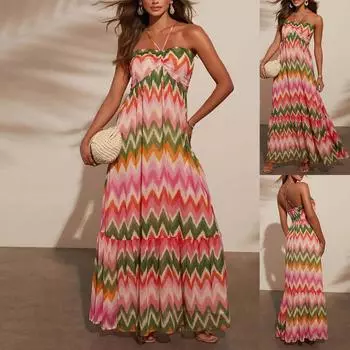 Сексуальное платье с длинной юбкой на подтяжках в стиле пэчворк L красный