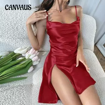 Сексуальное платье с лямкой на шее, имитация шелковой ночной рубашки, женская летняя домашняя ночная рубашка с открытой спиной и лямкой на шее S красный