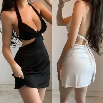 Сексуальное платье с открытой спиной и открытой спиной, платье с глубоким V-образным вырезом и открытой спиной M