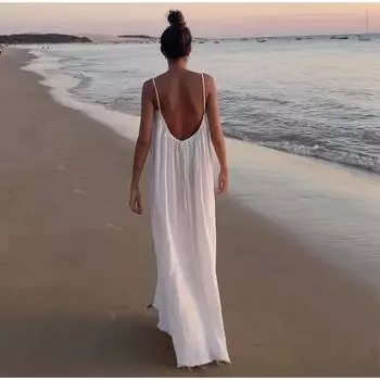 Сексуальное платье с открытой спиной, длинное, без рукавов, в стиле ампир, женские платья для летних каникул, женские пляжные халаты S чёрный