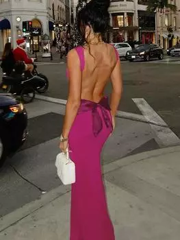 Сексуальное платье с открытой спиной, облегающее, с бантом, с запахом, на бедрах, темпераментное, длинное, женское S чёрный