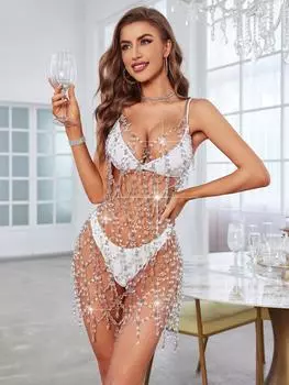 Сексуальное платье с открытой спиной и бахромой, украшенное стразами 9 сексуальная одежда one size fits all