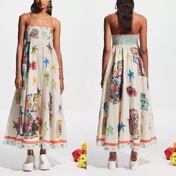 Сексуальное платье с принтом в стиле граффити из хлопка и конопли S