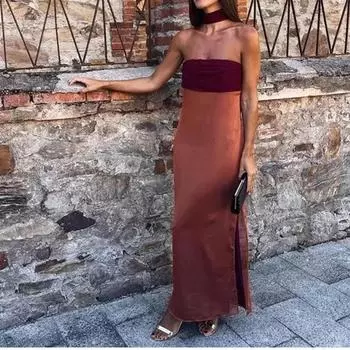 Сексуальное платье с разрезом, цветное платье с открытой спиной и открытыми плечами, длинное пляжное платье для лета S