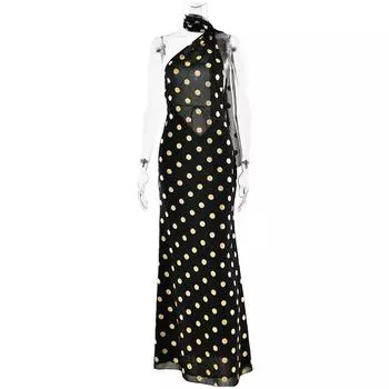 Сексуальное платье с воротником-шарфом, открытой спиной, высоким разрезом, облегающее вечернее платье для клуба, женское элегантное летнее платье без рукавов в горошек S чёрный