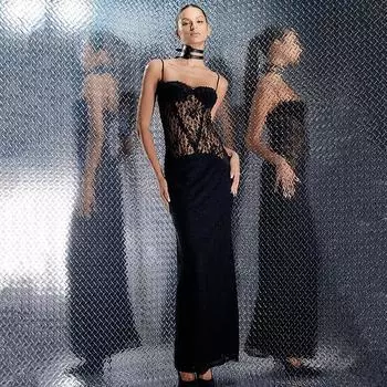 Сексуальное платье Вечернее платье Кружевное длинное платье с бретельками в пол