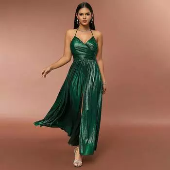 Сексуальное платье в стиле пряного девушки в стиле ретро, прочное платье с разрезом и большим подолом, висящее платье на бретельках XS жёлтый