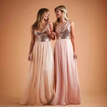 Сексуальное платье женская мода без рукавов V-образный вырез свадебное платье подружки невесты платье S шампанского