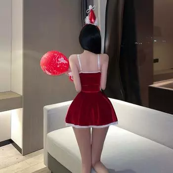 Сексуальное платье Золотой бархат Красный рождественский костюм Новогодний халат Косплей average size [within 60kg]