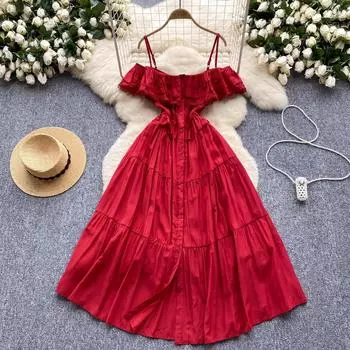 Сексуальное пляжное платье с открытыми плечами, женское облегающее платье с высокой талией, летнее желтое платье миди, элегантное женское элегантное вечернее платье One Side чёрный