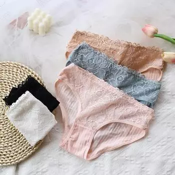 Сексуальное полое женское нижнее белье из чистого хлопкового кружева с треугольными чашками для девочек в трусиках больших размеров M белый