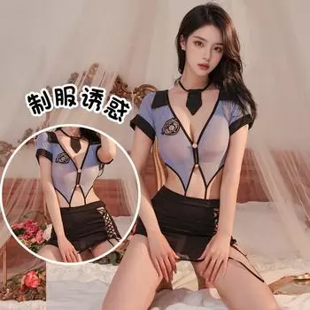 Сексуальное порно женское белье, униформа полицейского, костюм, сексуальный ажурный кружевной секретарский мешок, юбка на бедрах, горячая прозрачная V-образная горловина One Size