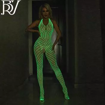 «Сексуальное яркое неоновое боди-сеточка — соблазнительное цельное белье» 6611, No crotch