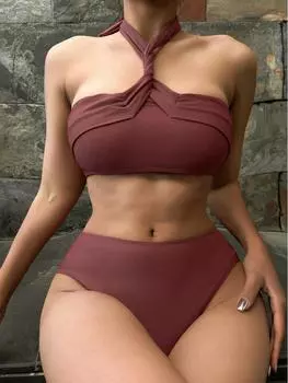 Сексуальное раздельное бикини - Элегантный дизайн спины Европейский и американский купальник для женщин Large вино красного