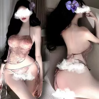 Сексуальное ретро кружевное соблазнительное нижнее белье с карманом на животе, страстная пижама со шнуровкой, свободный комплект униформы One size