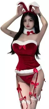 Сексуальное рождественское красное нижнее белье для девочек-кроликов, костюм Санты для фотосессии, один размер, подходит большинству, подвязка для чулок с ушками кролика [Lady Lazy]