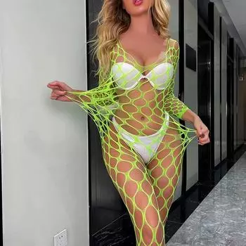 Сексуальное сетчатое боди-чулок Женское Пижамное белье с прозрачной ажурной сеткой и открытой промежностью, женское эротическое белье, чулки для всего тела One Size