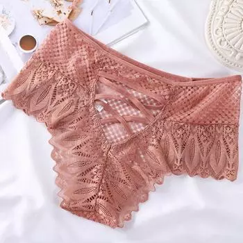 Сексуальное сетчатое женское кружевное нижнее белье со средней посадкой, открытые трусы-стринги, однотонное удобное женское дышащее белье S