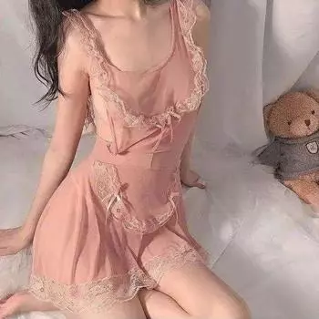 Сексуальное сексуальное нижнее белье горничной соблазнение открытое большого размера кружевное сетчатое прозрачное с фартуком One size