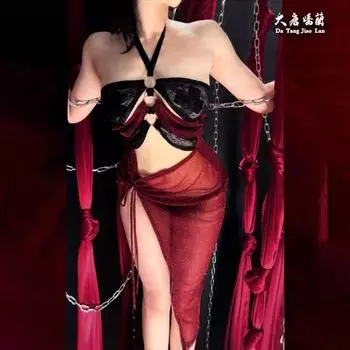 Сексуальное соблазнение в эротическом нижнем белье, красная юбка для соблазнения в отпуске, сексуальная ночная рубашка с открытой спиной Average size [80~ 60kg]