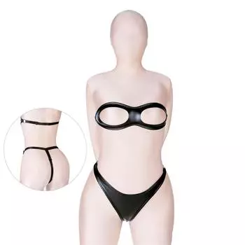 Сексуальное соблазнительное нижнее белье с открытой чашкой, комплект бюстье с женской кожаной одеждой для связывания, фетиш, БДСМ, комплект для взрослых, секс-игрушки