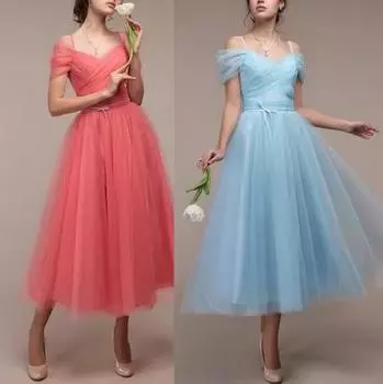 Сексуальное свадебное платье подружки невесты в одну линию L розовый