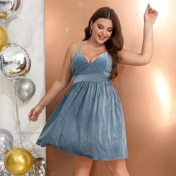 Сексуальное темпераментное платье большого размера в европейском и американском стиле, облегающее платье с V-образным вырезом и бретельками XL синий