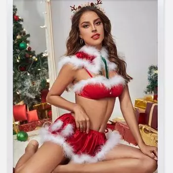 Сексуальное Веселое Нижнее Белье Рождественский Косплей Униформа Комплект Экзотическая Пижама Фэнтези Боди Желание Интимная Женская Одежда Порно Короткая Юбка XL