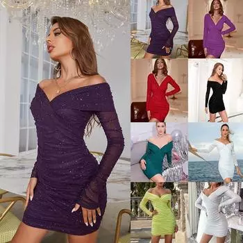 Сексуальное вечернее платье, пудра, сумка через плечо, платье на бедрах, платье с длинными рукавами для пикантных девушек XS серый