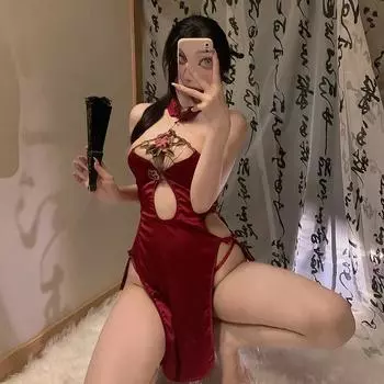 Сексуальное вышитое кружевное платье, китайское старинное чонсам, элегантное ночное белье для актрисы, аниме-косплей, прозрачный комплект, сексуальный наряд xxx One Size