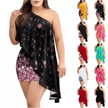 Сексуальное женское асимметричное вечернее коктейльное платье без рукавов с рюшами на одно плечо L