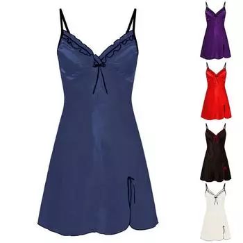 Сексуальное женское атласное шелковое ночное платье, женское нижнее белье, одежда для сна, платье с запахом XS красный