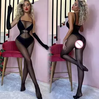 Сексуальное женское белье Bodystocking Open Crotch Bodysuit Women Porn Erotic Lenceria Mujer Crotchless Fetish Catsuit Silk Costumes Set One Size