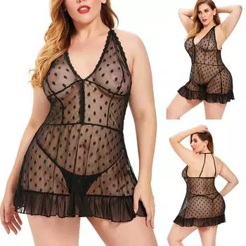 Сексуальное женское белье больших размеров, кружевное ночное белье, пижама с волнистой точкой, стильное ночное белье XXL